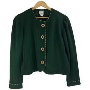 KRISTY MICHAELS Vintage Hunter Green Button Front Suit Cardigan Sze 14